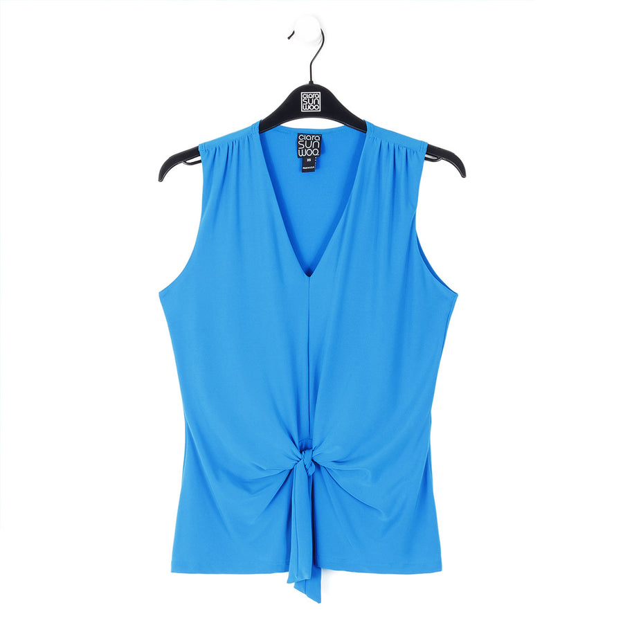 Sleeveless V-Neck Center Front Tie Top - Brilliant Blue - Limited Sizes - XS, SM