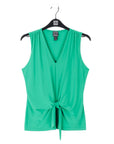 Sleeveless V-Neck Center Front Tie Top - Emerald