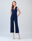 Sleeveless V-Neck Center Front Tie Top - Navy