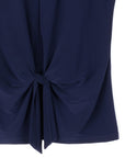 Sleeveless V-Neck Center Front Tie Top - Navy