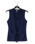 Sleeveless V-Neck Center Front Tie Top - Navy - Clara Sunwoo