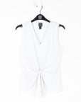 Sleeveless V-Neck Center Front Tie Top - White