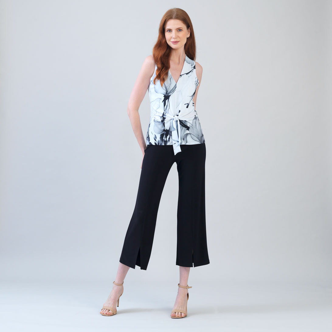 Sleeveless V-Neck Center Front Tie Top - Ethereal Petals - Limited
