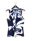 Sleeveless V-Neck Center Front Tie Top - Abstract Branch - Final Sale