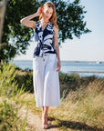 Sleeveless V-Neck Center Front Tie Top - Abstract Branch - Final Sale