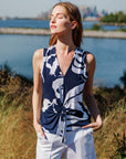 Sleeveless V-Neck Center Front Tie Top - Abstract Branch - Final Sale