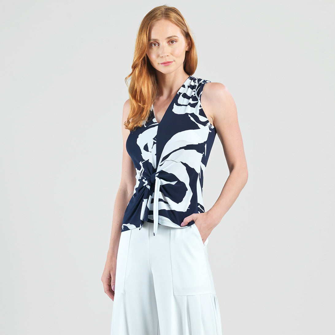 Sleeveless V-Neck Center Front Tie Top - Abstract Branch - Final