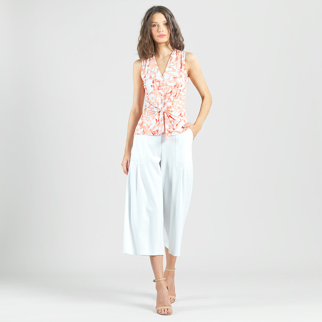 Sleeveless V-Neck Center Front Tie Top - Damask Motif - Final Sale