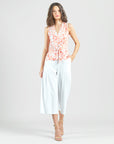Sleeveless V-Neck Center Front Tie Top - Damask Motif - Limited Sizes