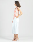 Sleeveless V-Neck Center Front Tie Top - Damask Motif - Limited Sizes