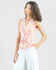Sleeveless V-Neck Center Front Tie Top - Damask Motif - Limited Sizes