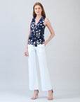 Sleeveless V-Neck Center Front Tie Top - Circle Splatter - Limited Sizes