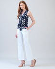 Sleeveless V-Neck Center Front Tie Top - Circle Splatter - Limited Sizes