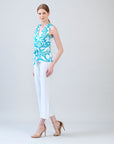 Sleeveless V-Neck Center Front Tie Top - Paradise Petal - Limited Sizes