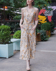 Sleeveless V-Neck Center Front Tie Top - Wild Leaves - Final Sale!
