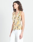 Sleeveless V-Neck Center Front Tie Top - Wild Leaves - Final Sale!