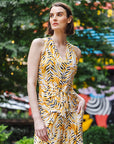 Sleeveless V-Neck Center Front Tie Top - Wild Leaves - Final Sale!