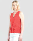 Sleeveless V-Neck Center Front Tie Top - Coral - Clara Sunwoo