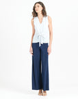 Sleeveless V-Neck Center Front Tie Top - White