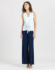 Sleeveless V-Neck Center Front Tie Top - White