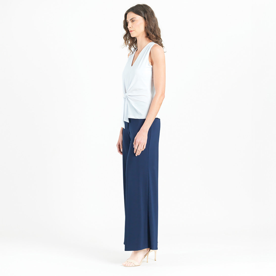 Sleeveless V-Neck Center Front Tie Top - White – Clara Sunwoo