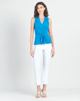 Sleeveless V-Neck Center Front Tie Top - Brilliant Blue - Limited Size - XS