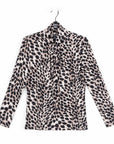 Crushed Silk - Mock Neck Pleated Detail Top - Cheetah Spot - Final Sale