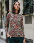 Mock Neck Pleated Detail Top - Mosaic Leaves - Final Sale!