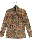 Mock Neck Pleated Detail Top - Mosaic Leaves - Final Sale!