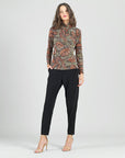 Mock Neck Pleated Detail Top - Mosaic Leaves - Final Sale!