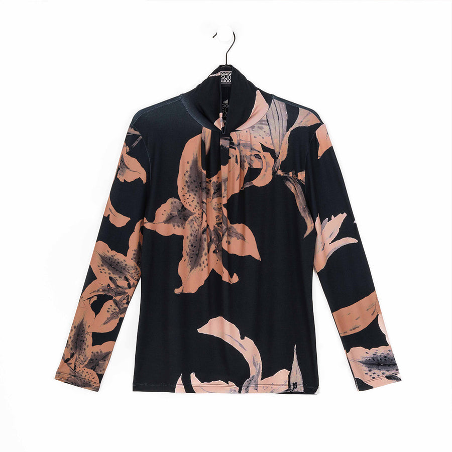 Mock Neck Pleated Detail Top - Abstract Lily - Final Sale!