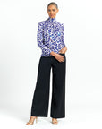 Foil Knit - Mock Neck Pleated Detail Top - Plum Cheetah