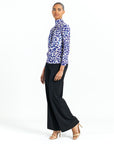 Foil Knit - Mock Neck Pleated Detail Top - Plum Cheetah