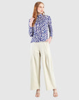 Foil Knit - Mock Neck Pleated Detail Top - Plum Cheetah - Final Sale!