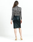 Crushed Silk Knit - Mock Neck Pleated Detail Top - Cheetah Spot