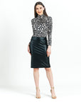 Crushed Silk Knit - Mock Neck Pleated Detail Top - Cheetah Spot