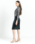 Crushed Silk Knit - Mock Neck Pleated Detail Top - Cheetah Spot