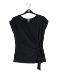 Slant Sleeve Side Tie Top - Black