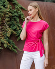 Slant Sleeve Side Tie Top - Hot Pink - Final Sale!