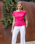 Slant Sleeve Side Tie Top - Hot Pink - Final Sale!