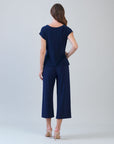 Slant Sleeve Side Tie Top - Navy