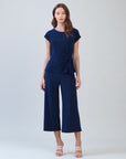 Slant Sleeve Side Tie Top - Navy