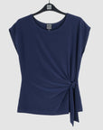Slant Sleeve Side Tie Top - Navy - Clara Sunwoo