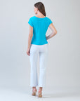 Slant Sleeve Side Tie Top - Turquoise