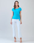 Slant Sleeve Side Tie Top - Turquoise