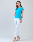 Slant Sleeve Side Tie Top - Turquoise