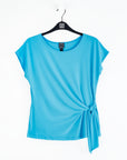 Slant Sleeve Side Tie Top - Turquoise