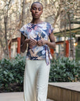 Gauze Knit - Slant Sleeve Side Tie Top - Petal Whisper