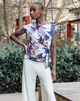 Gauze Knit - Slant Sleeve Side Tie Top - Petal Whisper