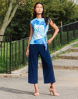 Cap Sleeve Side Tie Top - Water Splash - Final Sale!